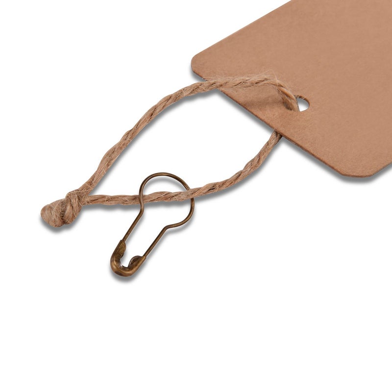 LOOMY 200PCS Price Tags with Pre Cut Jute String and Safety Pins,LOOMY Blank Brown Paper Tags for Retail and Display - Image 2